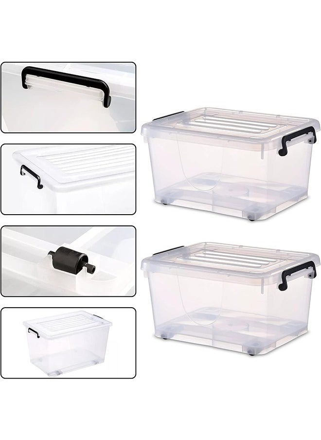 Generic - Storage plastic boxes with lid and wheels, for moving, lockable container with handles, transparent  organiser bin, heavy duty container - Image 1