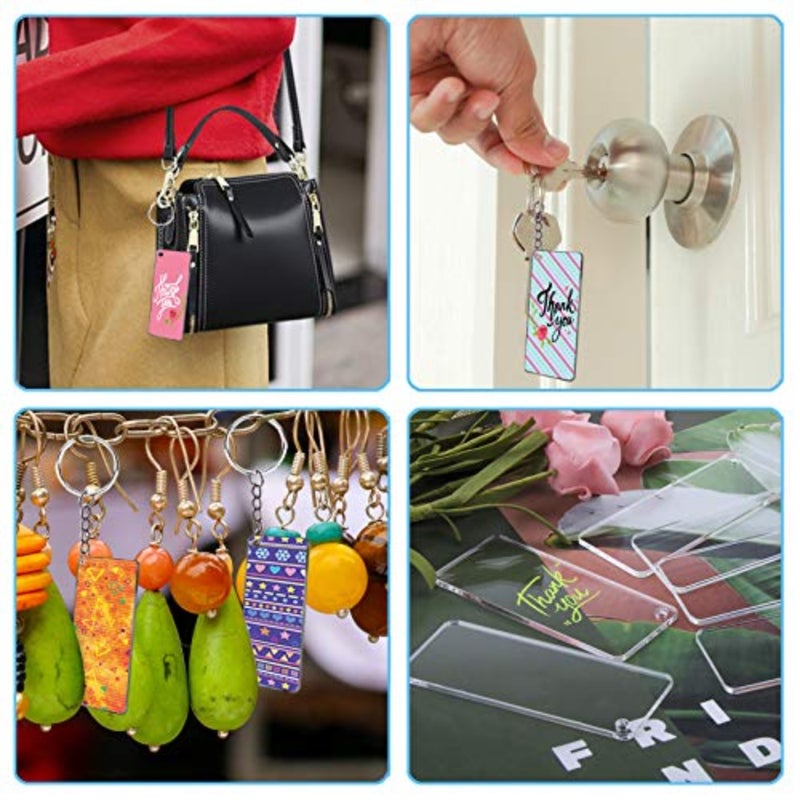 30 Pcs Rectangle Acrylic Blanks for Keychain Ornaments DIY and Craft 3 x 7cm Clear Acrylic Blanks with Pre-pouched Hole, Come with a Plastic Storage Box - Image 5