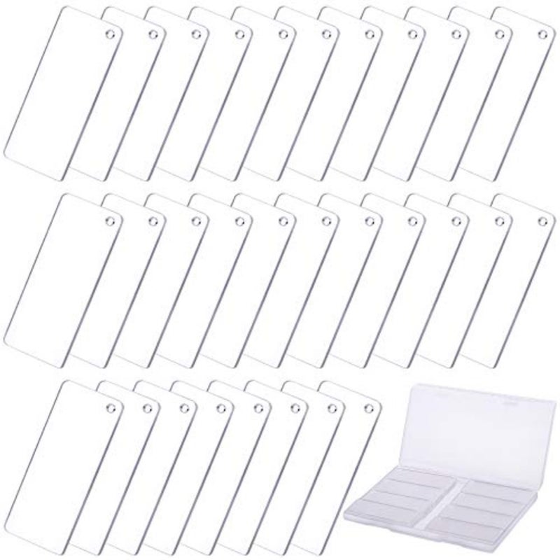30 Pcs Rectangle Acrylic Blanks for Keychain Ornaments DIY and Craft 3 x 7cm Clear Acrylic Blanks with Pre-pouched Hole, Come with a Plastic Storage Box - Image 1