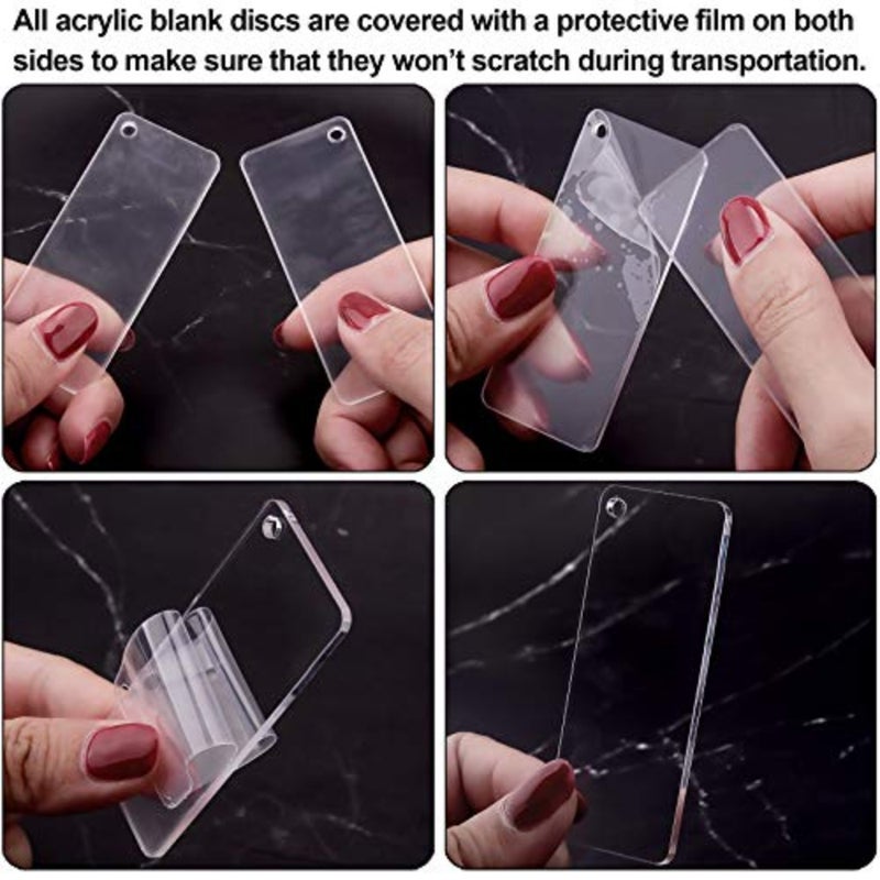 30 Pcs Rectangle Acrylic Blanks for Keychain Ornaments DIY and Craft 3 x 7cm Clear Acrylic Blanks with Pre-pouched Hole, Come with a Plastic Storage Box - Image 4