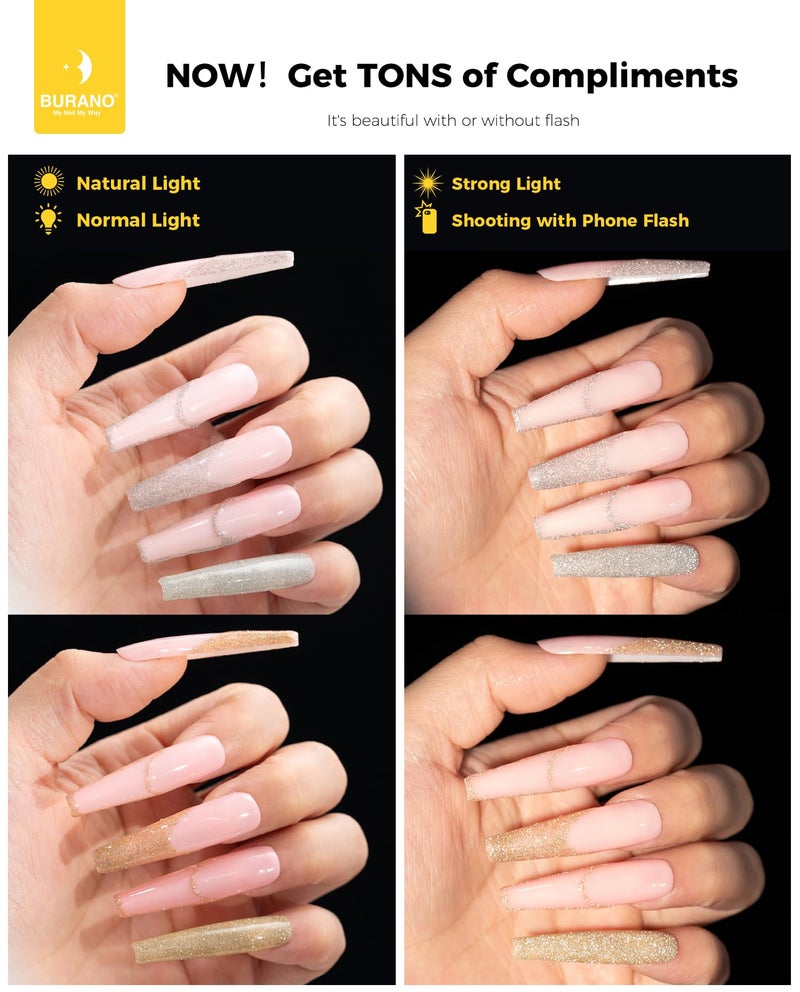 BURANO Holographic Gel Nail Polish Liner Nail Art Polish, Silver Gold Reflective Glitter Painted Gel Nail Design Polish 2 Bottle 8ml, Build in Thin Nail Brush Curing Required LX17 LX13 - Image 4