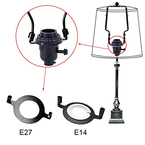 ECUDIS 2 Pcs Uno Lamp Harp Saddle Adapter Converter for E27 Sockets 1.65 Inch and 2 Pcs Uno Lamp Shade Reducing Rings E27 To E14 Adapter (Black) - Image 3
