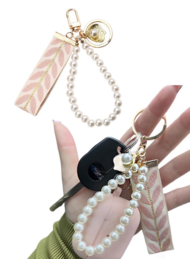 DIY Pearl Key chains with Striped Ribbon and Acrylic Ocean Shell Charms Women's Car Pendant Accessories, Ideal for Birthday Gifts, Daily Bag Decoration, Holiday Presents, Friend Gifting and Car Interior Decor - Image 1