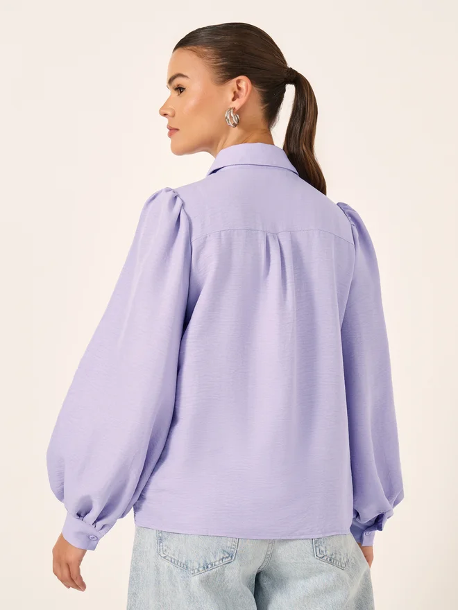 Styli Styli Balloon Sleeve Textured Spread Collar Shirt