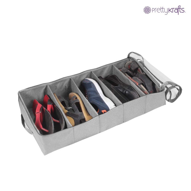 PrettyKrafts PrettyKrafts 5 Pair Shoe Storage Box Large Underbed Storage Shoe Bag Shoe Organizer Underbed Closet Travel Shoe Cover Mens Shoes Covers Storage Boxes Folding Shoe Box Set of 2 Grey  - Image 3