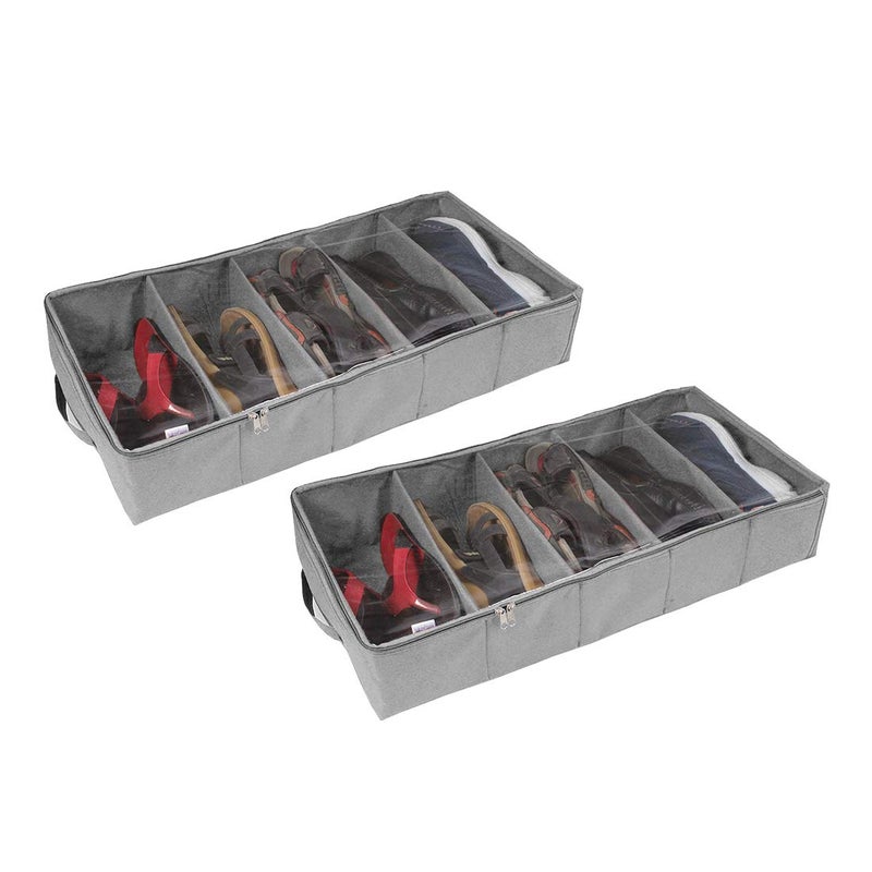 PrettyKrafts PrettyKrafts 5 Pair Shoe Storage Box Large Underbed Storage Shoe Bag Shoe Organizer Underbed Closet Travel Shoe Cover Mens Shoes Covers Storage Boxes Folding Shoe Box Set of 2 Grey  - Image 1