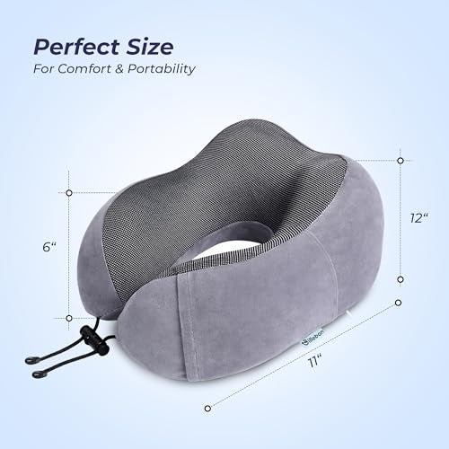 Billebon Neck Pillow for Travel – Cool-Gel Infused Memory Foam Support, U-Shape Ergonomic Design, Portable for Flight Journeys, Lightweight Compact Build, Soft Washable Cover (Grey) - Image 2