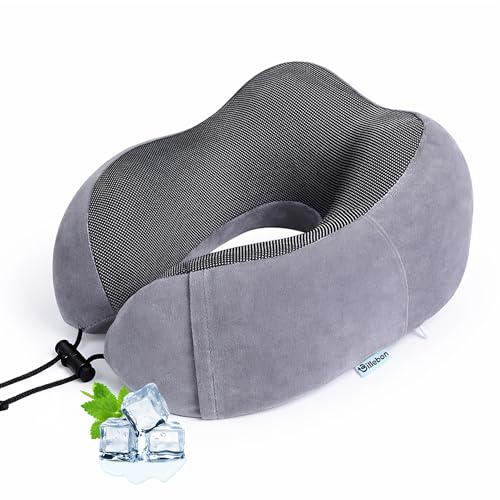 Billebon Neck Pillow for Travel – Cool-Gel Infused Memory Foam Support, U-Shape Ergonomic Design, Portable for Flight Journeys, Lightweight Compact Build, Soft Washable Cover (Grey) - Image 1