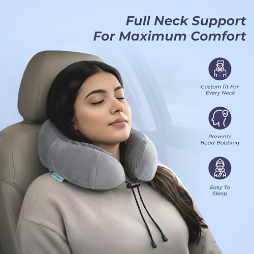 Billebon Neck Pillow for Travel – Cool-Gel Infused Memory Foam Support, U-Shape Ergonomic Design, Portable for Flight Journeys, Lightweight Compact Build, Soft Washable Cover (Grey) - Image 4