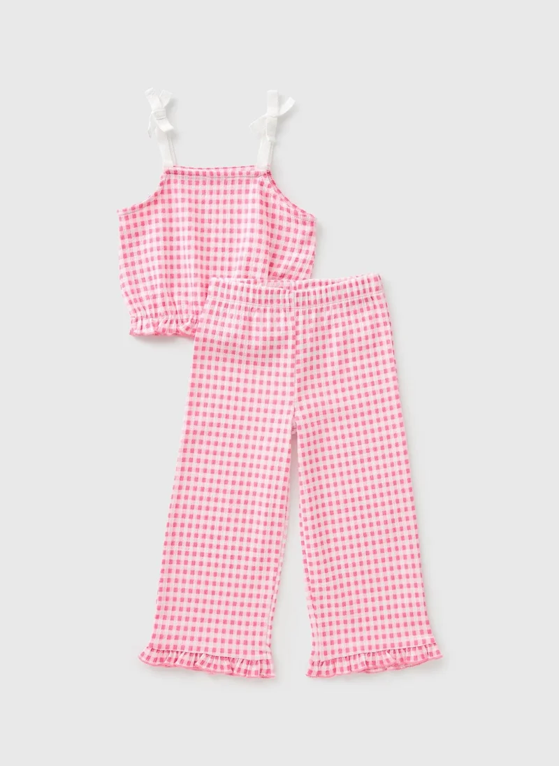 Matalan Girls Pink Gingham Top & Trouser Set