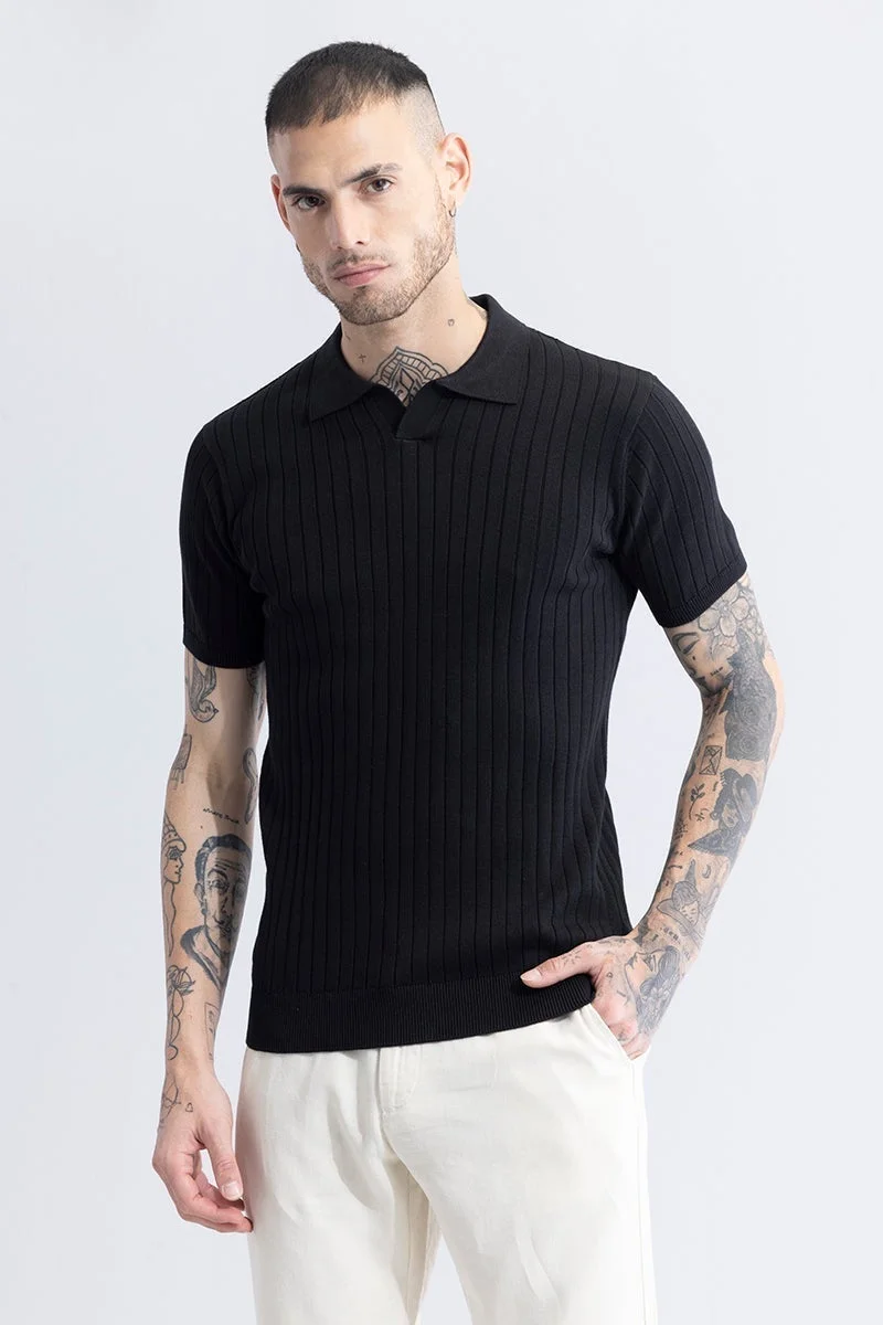 SNITCH Sleek Striped Black Polo T-Shirt