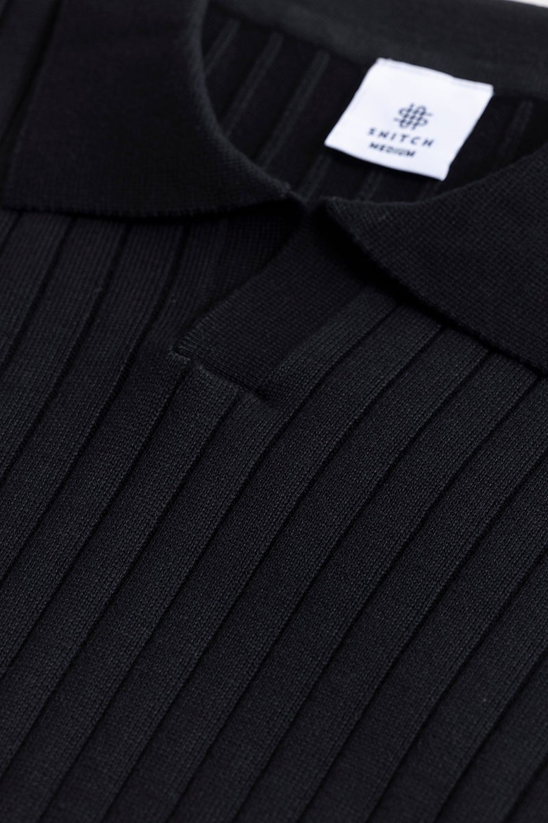 SNITCH Sleek Striped Black Polo T-Shirt - Image 3