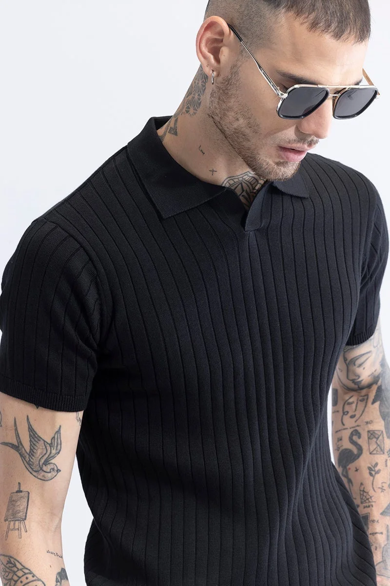 SNITCH Sleek Striped Black Polo T-Shirt