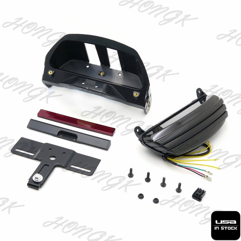 HONGK HKMT-US Smoked Tri-Bar Wide Fender LED Tail Light Bracket for Harley FXST FXSTB - Image 2