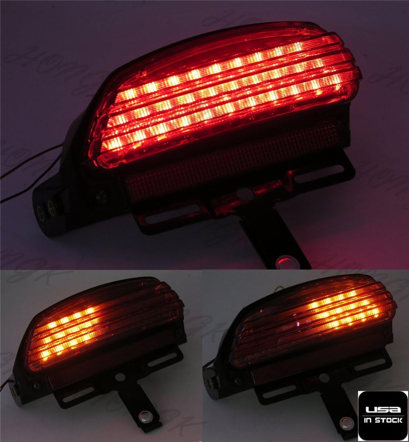HONGK HKMT-US Smoked Tri-Bar Wide Fender LED Tail Light Bracket for Harley FXST FXSTB - Image 1