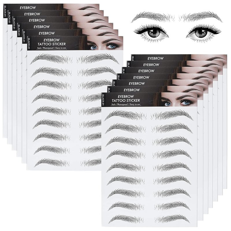 12 Sheets 4D HairLike Waterproof Eyebrow Tattoos Stickers Eyebrow Transfers Stickers Grooming Shaping Eyebrow Sticker for Women and Girls 2 Style Simple Style