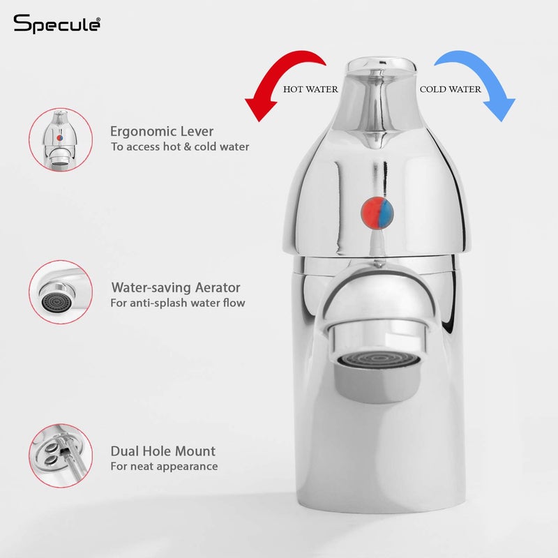 Specule Specule Fission Brass Chrome Finish Hot Cold Single Lever Basin Mixer with Brass Mixer Legs and Mounting Hardware Mixer tap for Wash Basin Chrome - Image 2