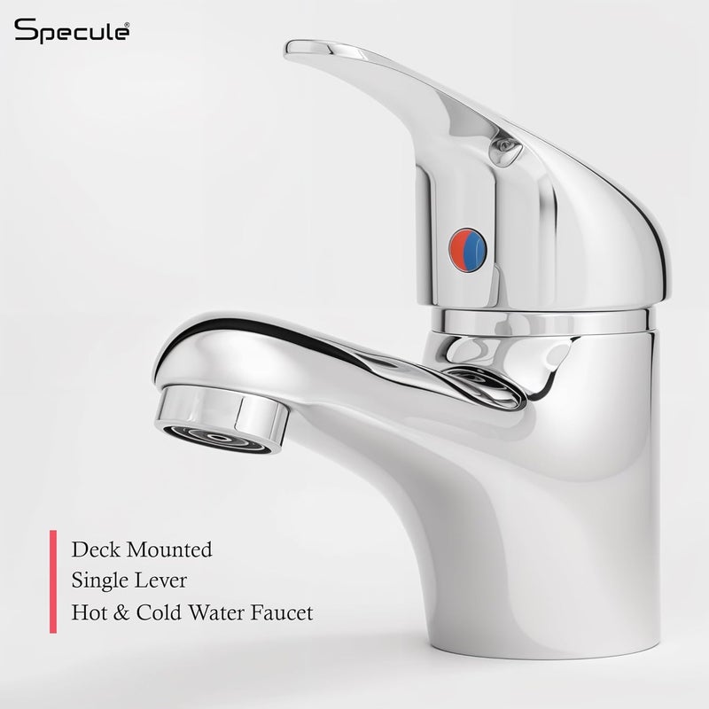 Specule Specule Fission Brass Chrome Finish Hot Cold Single Lever Basin Mixer with Brass Mixer Legs and Mounting Hardware Mixer tap for Wash Basin Chrome - Image 3