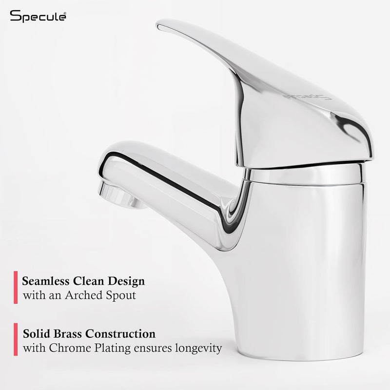 Specule Specule Fission Brass Chrome Finish Hot Cold Single Lever Basin Mixer with Brass Mixer Legs and Mounting Hardware Mixer tap for Wash Basin Chrome - Image 5