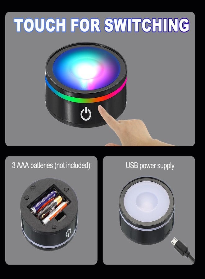 باتيكيل قاعدة إضاءة LED دائرية مانعة للانزلاق من باتيكيل، قاعدة إضاءة LED متعددة الألوان بستة أوضاع إضاءة، مناسبة لتزيين الحفلات بالكرة الزجاجية الكريستالية ثلاثية الأبعاد، فضية اللون - Image 4