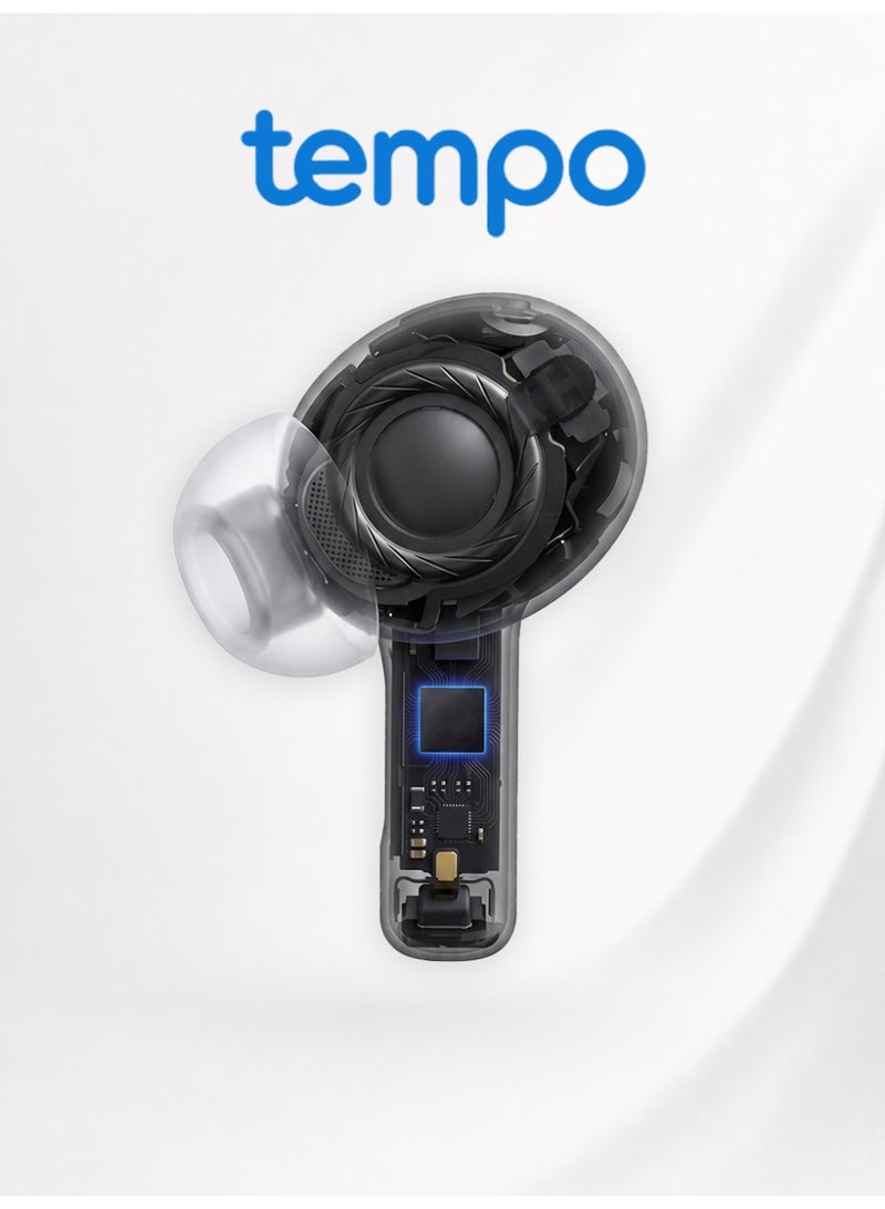 Tempo True Wireless In-Ear Earbuds, Adaptive Noise Reduction, Transparent Mode, For Commute Office Gym Travel, Surround Stereo USB-C & Wireless Charging White Earphones - Image 2