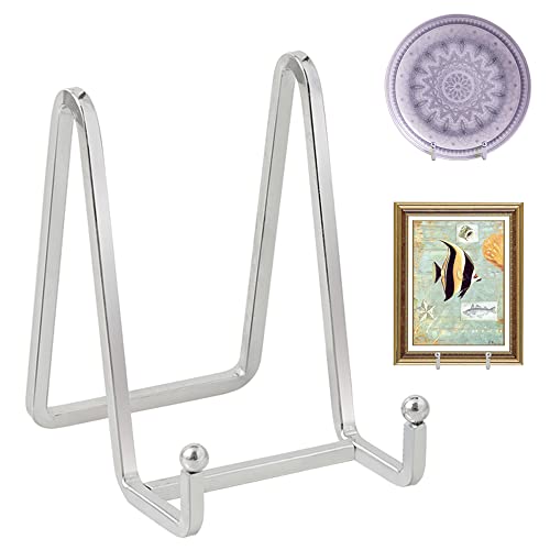 Plate Holder Easel Display Stand  45 inch Metal Plate Stands for Display  Tabletop Picture Stand  Silver Iron Easels for Display Pictures  Photo Frames  Book  Decorative Plates  Plaque 1 Pack