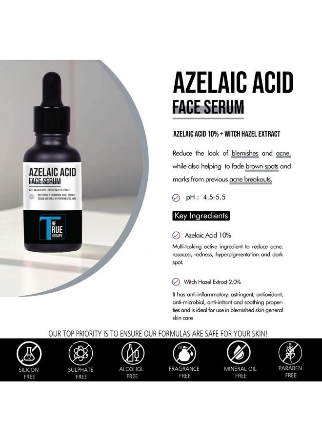 THE TRUE THERAPY - 10% Azelaic Acid Face Serum With Witch Hazel Extract For Anti-Inflammatory, Cystic Acne, Rosacea, Hyperpigmentation, Reduce Redness, Excess Oil & Breakout - 30 Ml - Image 1