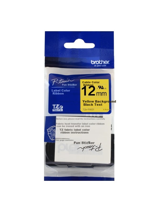 شريط طابعة الملصقات Brother Tze-s631، 12 مم خلفية صفراء بنص أسود (متوافق مع Pt-p950/900/750w/710bt/700/d210/450/600)