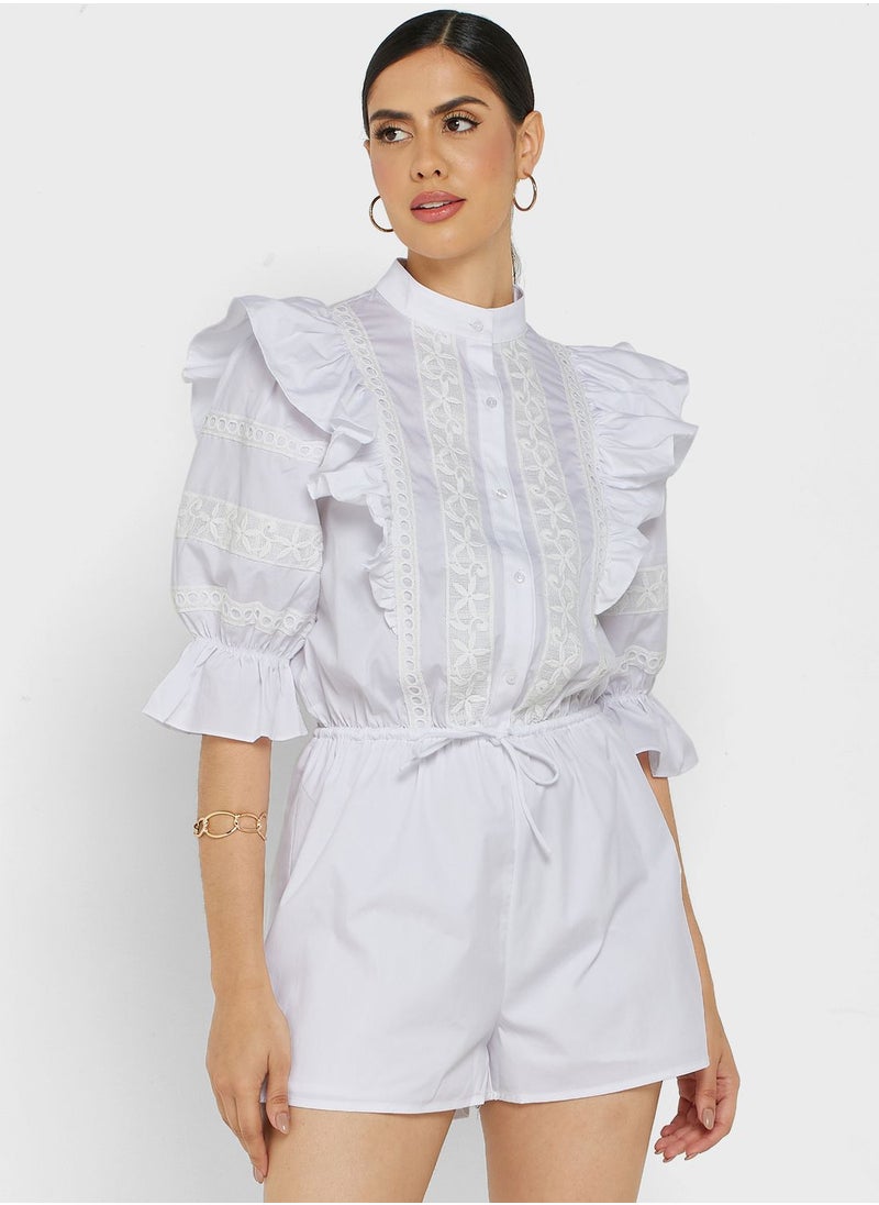 GLAMOROUS - Ruffle Detail Balloon Sleeve Playsuit - Image 1