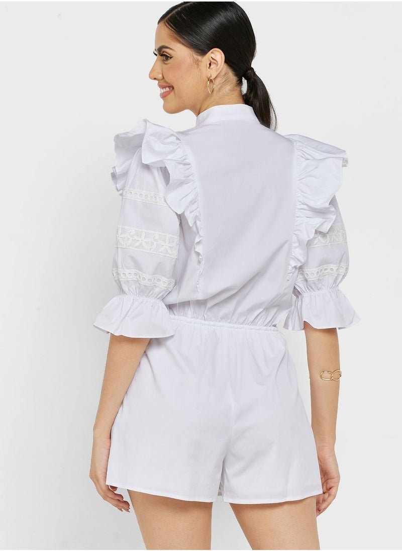GLAMOROUS - Ruffle Detail Balloon Sleeve Playsuit - Image 1
