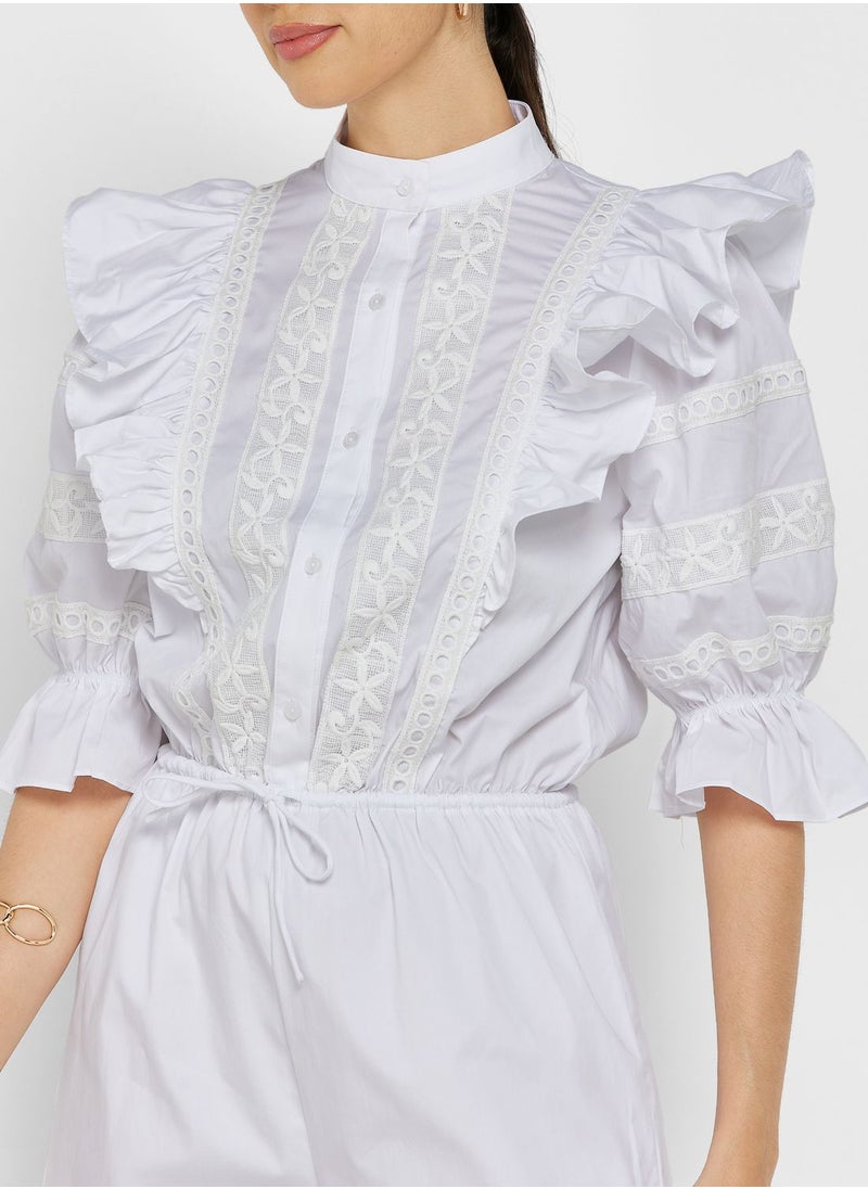 GLAMOROUS - Ruffle Detail Balloon Sleeve Playsuit - Image 1