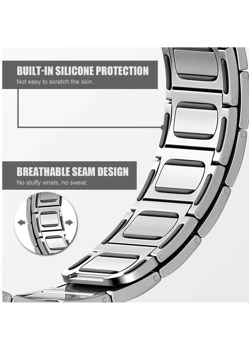 Excefore - Metal Straps Compatible with Apple Watch 45mm/44mm, Magnetic Metal iWatch Replacement Bands, Stainless Steel Strap for Apple Watch Series 7/6/5/4/SE (Sliver) - Image 1
