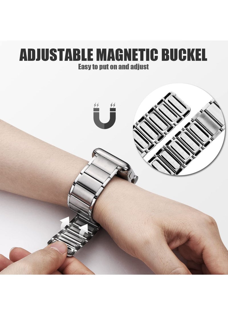 Excefore - Metal Straps Compatible with Apple Watch 45mm/44mm, Magnetic Metal iWatch Replacement Bands, Stainless Steel Strap for Apple Watch Series 7/6/5/4/SE (Sliver) - Image 1