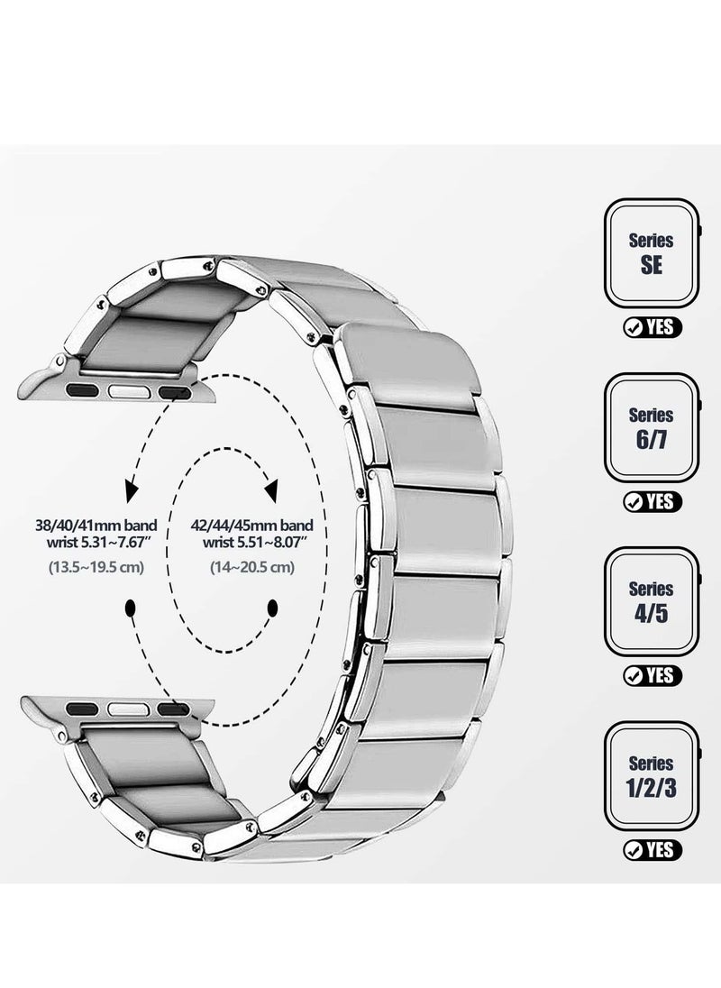 Excefore - Metal Straps Compatible with Apple Watch 45mm/44mm, Magnetic Metal iWatch Replacement Bands, Stainless Steel Strap for Apple Watch Series 7/6/5/4/SE (Sliver) - Image 1