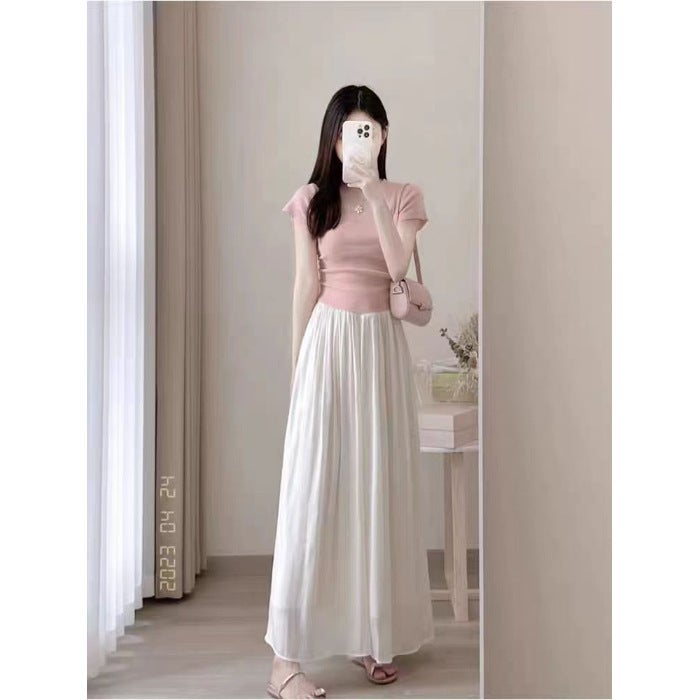 Summer Petite Pink Tee Skirt Set for Women Two-piece set 547