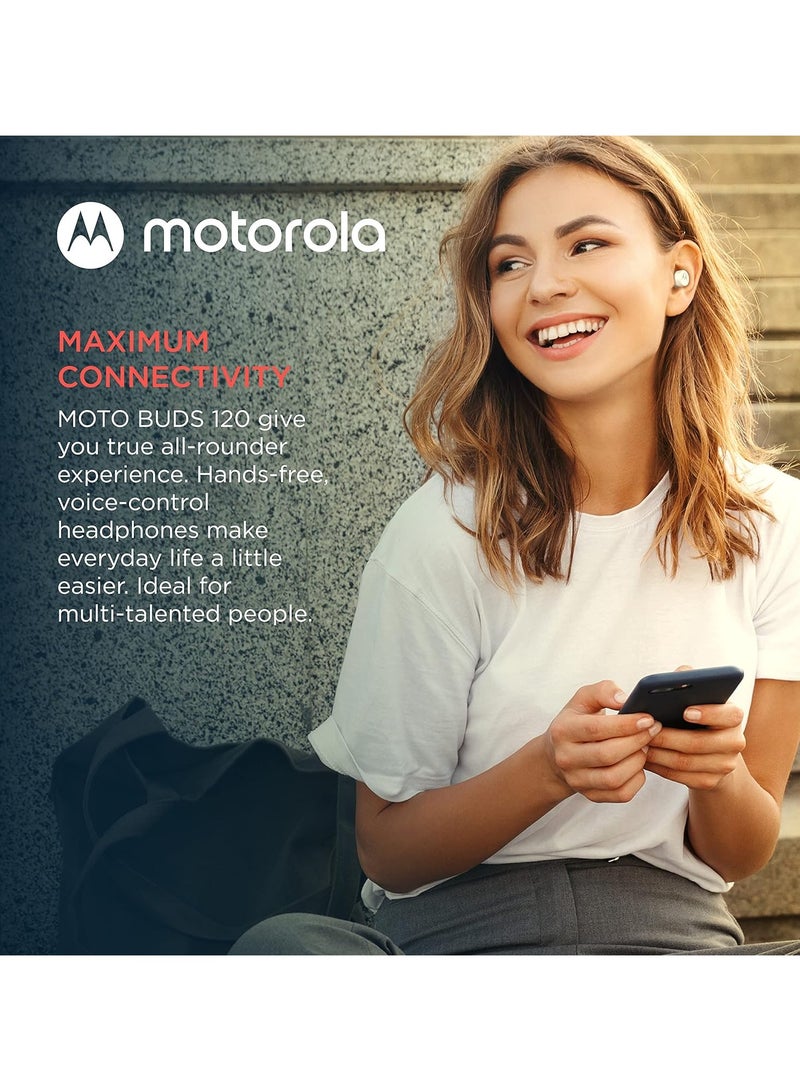 Motorola Sound Moto Buds 120 | Wireless Earphones | Bluetooth | Waterproof and Sweatproof | Touch and Voice Control White - Image 5