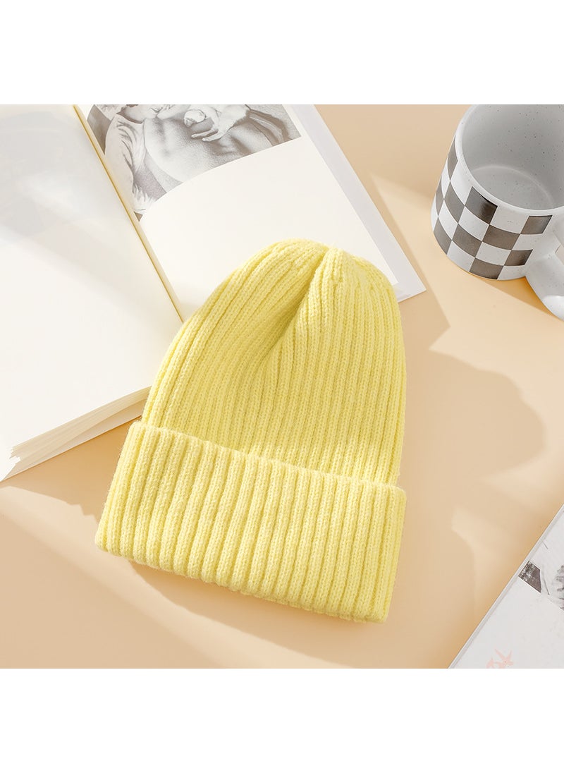 Generic Candy Color Rabbit Hair Knitted Hat Womens Autumn and Winter Korean Style All-match Digital Patch Pullover Hat Warm Wool Hat Light yellow 