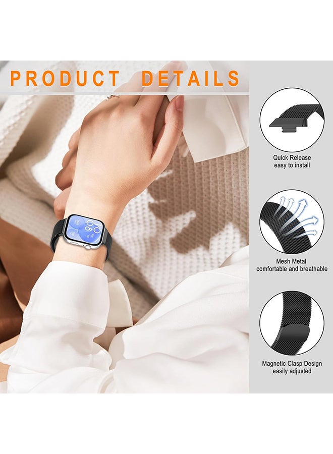 O Ozone Strap Compatible with Huawei Watch Fit 4 / Fit 4 Pro/Fit 3, Metal Mesh with Magnetic Closure, Magnetic Milanese Loop Replacement for Men Women- Black - Image 2