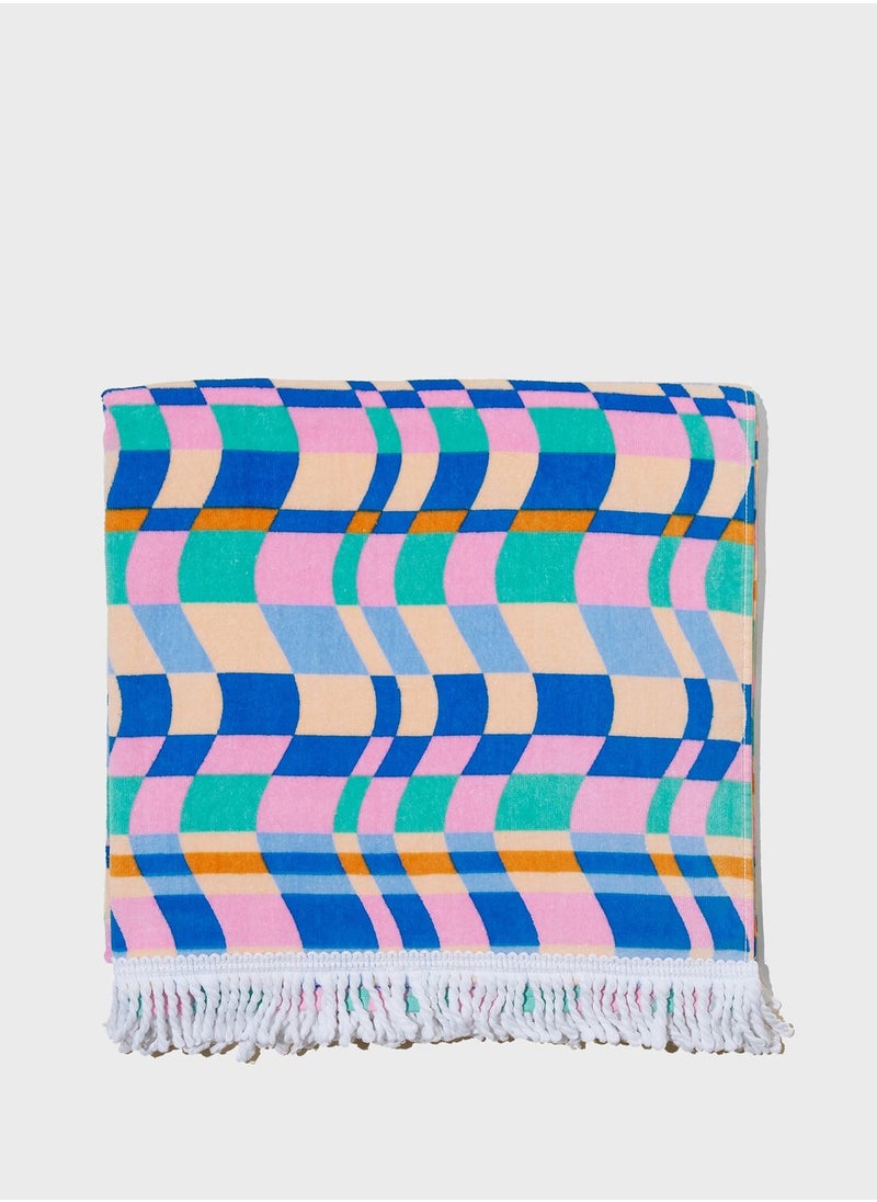 Rubi - Jenna Checkerboard Multi Cotton Beach Towel - Image 1