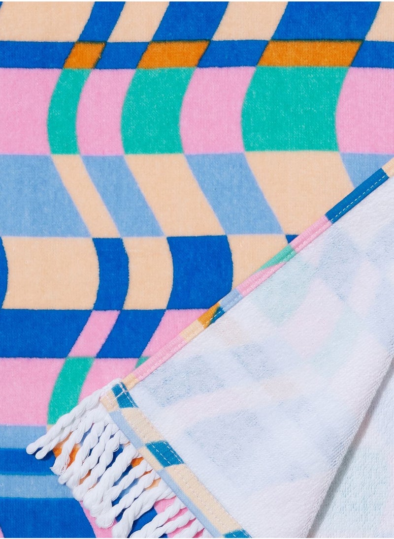 Rubi - Jenna Checkerboard Multi Cotton Beach Towel - Image 1