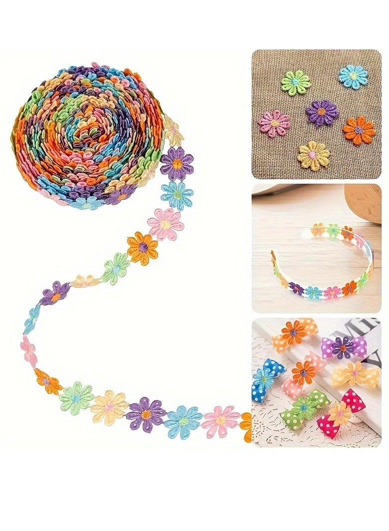 Generic Lace Trim Daisy Flowers Sewing Ribbon Colorful Embroidered Applique Fabric With 2.5CM 15Yards for Decorations Crafts Supplies Wedding Dresses Embellishment Party Decor Clothes - Image 2