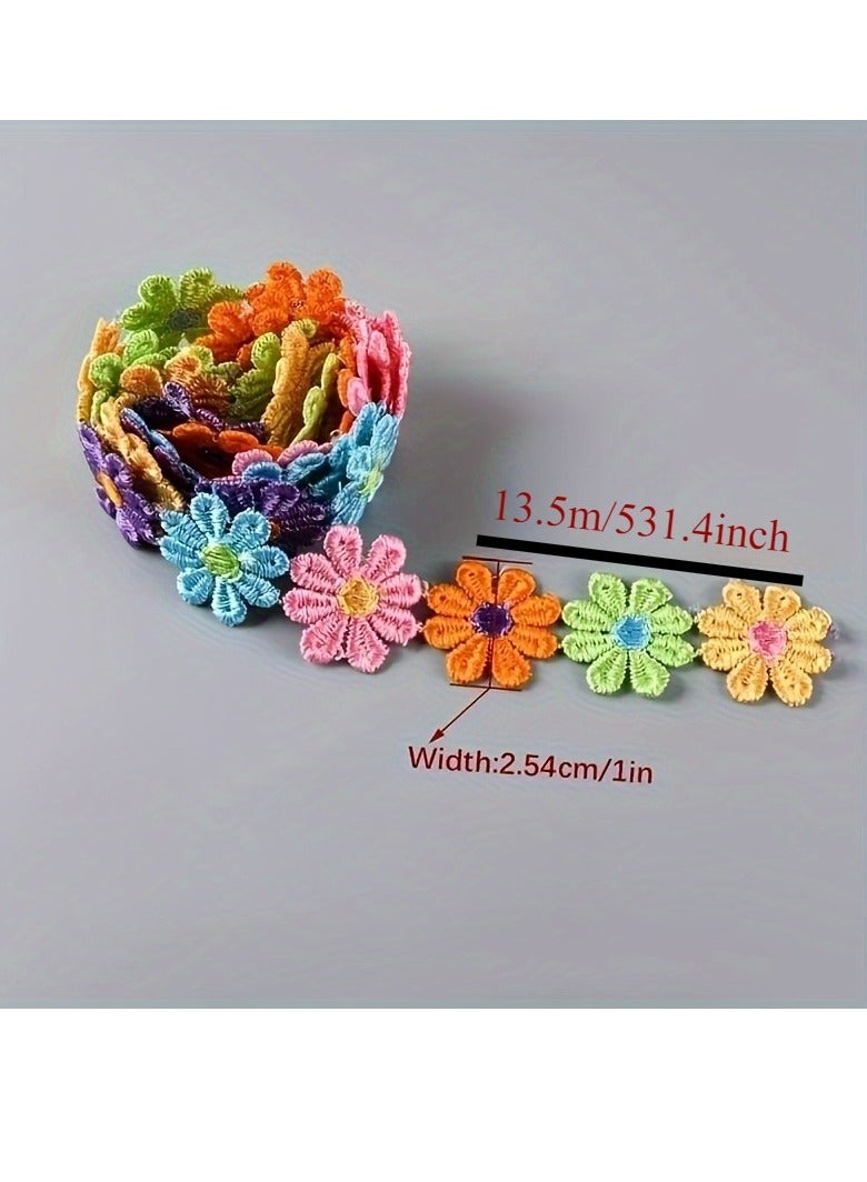 Generic Lace Trim Daisy Flowers Sewing Ribbon Colorful Embroidered Applique Fabric With 2.5CM 15Yards for Decorations Crafts Supplies Wedding Dresses Embellishment Party Decor Clothes - Image 3