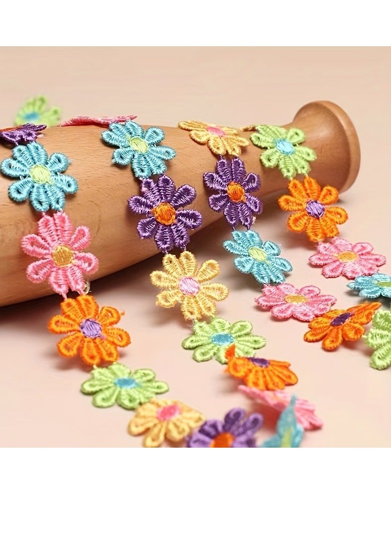 Generic Lace Trim Daisy Flowers Sewing Ribbon Colorful Embroidered Applique Fabric With 2.5CM 15Yards for Decorations Crafts Supplies Wedding Dresses Embellishment Party Decor Clothes - Image 4