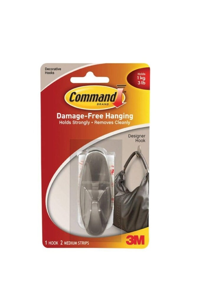 Command Command Medium Brushed Nickel Faux Design Hook  - Image 1