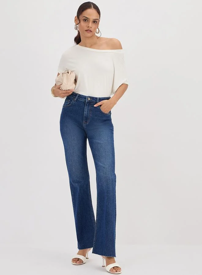 Femmella  Blue Mid-Rise Bootcut Jeans for Women | Best Price UAE