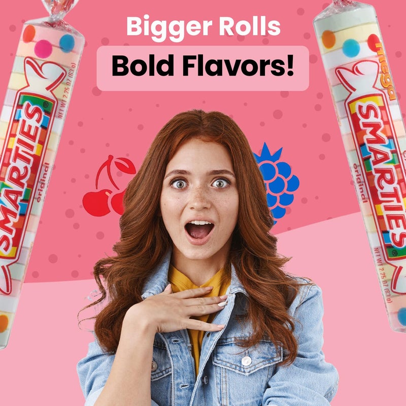 Smarties Candy Mega Rolls - Gluten & Vegan Free - Assorted Flavor Treat - Peanut Free Plant Derived Ingredients - Ideal Halloween Candy - Individually Wrapped Bulk Candy - 54oz Box (Pack of 1) - Image 4