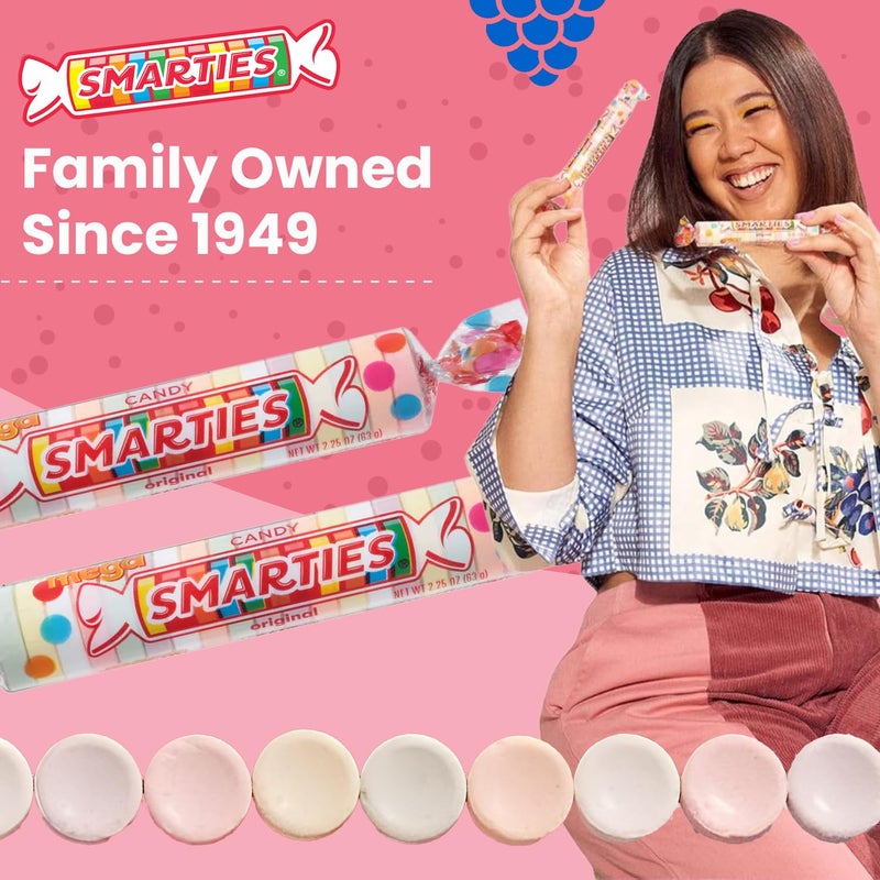 Smarties Candy Mega Rolls - Gluten & Vegan Free - Assorted Flavor Treat - Peanut Free Plant Derived Ingredients - Ideal Halloween Candy - Individually Wrapped Bulk Candy - 54oz Box (Pack of 1) - Image 3