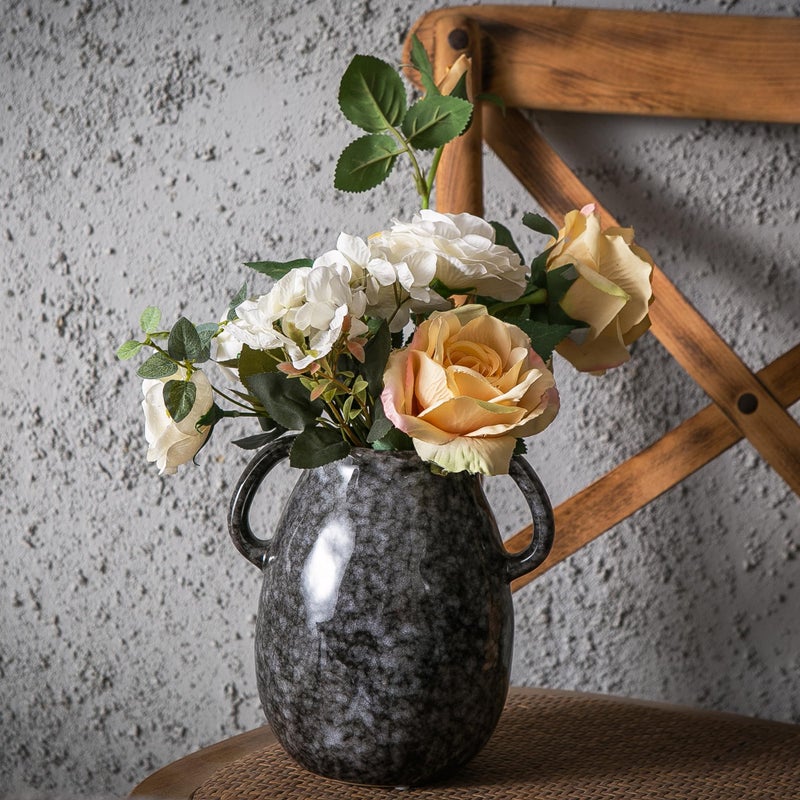 Kimdio Ceramic Modern Farmhouse Vase with 2 Handles  Black Ceramic Vases for Home Decor  Rustic Pottery Vase  Decorative Terracotta Flower Vase  Boho Clay Vase for Table Living Room Shelf Mantel Decor - Image 5