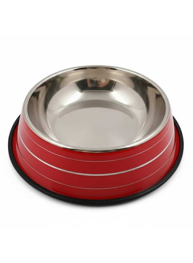 Stainless Steel Pet Bowl with Non-Slip Base, Striped Coloured Exterior, 18cm, for Dogs and Cats - Image 4