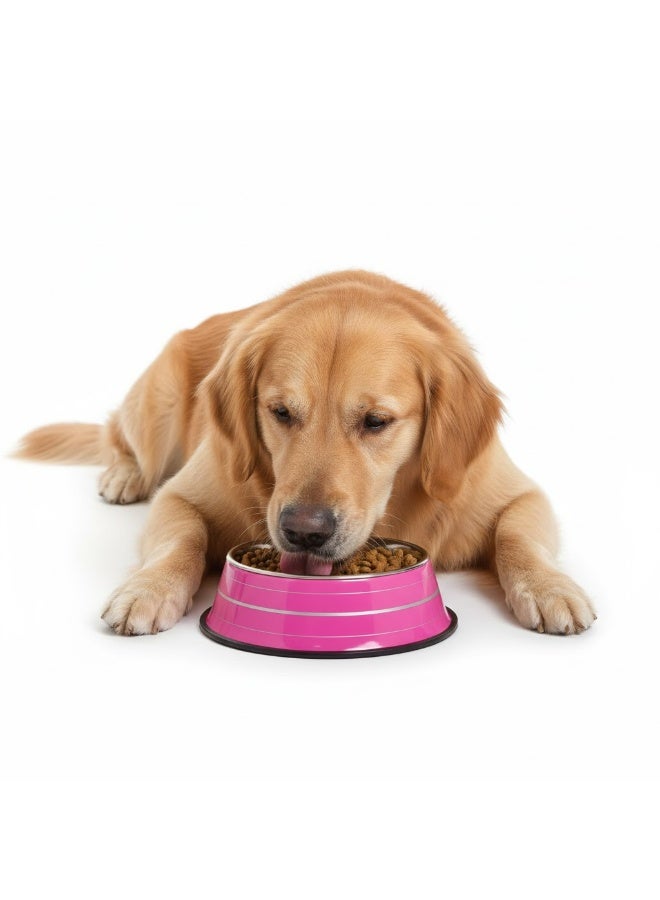 Stainless Steel Pet Bowl with Non-Slip Base, Striped Coloured Exterior, 18cm, for Dogs and Cats - Image 1